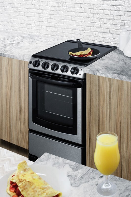 Summit White Pearl Series 20 in. 2.3 cu. ft. Slide-In Electric Range with Smoothtop Burners - Stainless Steel, , hires