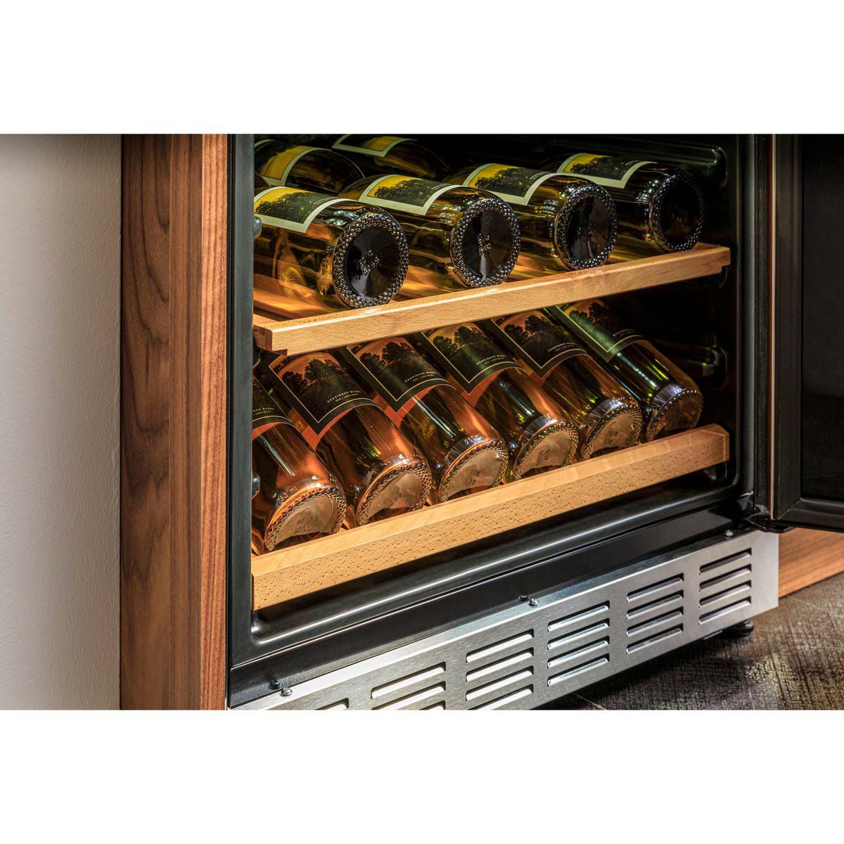 Wine cooler with pull outlet out shelves