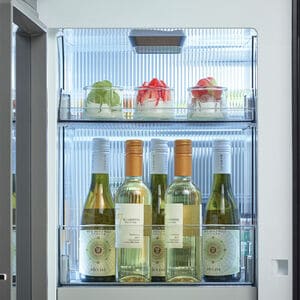 Samsung Bespoke 36 in. 28.6 cu. ft. Smart 4-Door Flex French Door Refrigerator with Temperature Controlled Beverage Center & Internal Water Dispenser - Fingerprint Resistant Stainless Steel, Fingerprint Resistant Stainless, hires