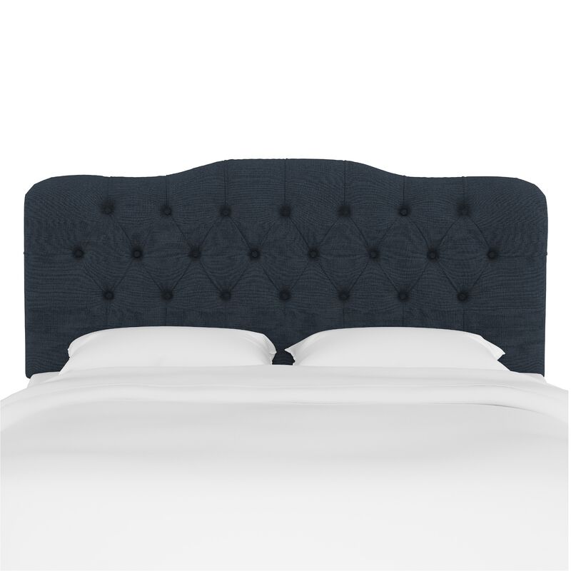Skyline Furniture Tufted Linen Fabric Upholstered Queen Size Headboard - Navy, Navy, hires