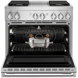 JennAir Noir Series 36 in. 5.1 cu. ft. Smart True European Convection Dual Fuel Range with 4 Sealed Burners & Griddle - Stainless Steel, , hires
