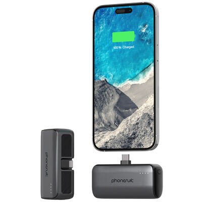 PhoneSuit  Flex XT Pocket Charger for iPhone 16, 15 & Android Smartphones USB-C) - 20W PD - 5,000mAh | FLEX-TC-5K