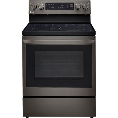 LG 30 6.3 cu. ft. Smart Air-Fry Convection Single Oven Freestanding Electric Range with 5 Smoothtop Burners - PrintProof Black Stainless Steel | LREL6325D