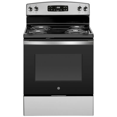 GE 30 in. 5.3 cu. ft. Oven Freestanding Electric Range with 4 Coil Burners - Stainless Steel | JB258RTSS
