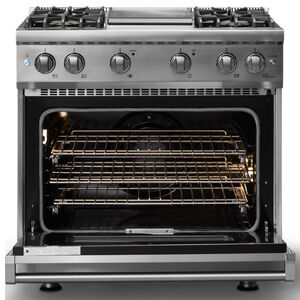 Viking 5 Series 36 in. 5.1 cu. ft. Standard Convection Gas Range with 4 Sealed Burners & Griddle - Stainless Steel, , hires