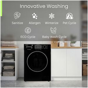 Equator Compact 24 in. 1.57 cu. ft. Stackable Front Load Washer with Pet & Sanitize Cycle - Black, , hires