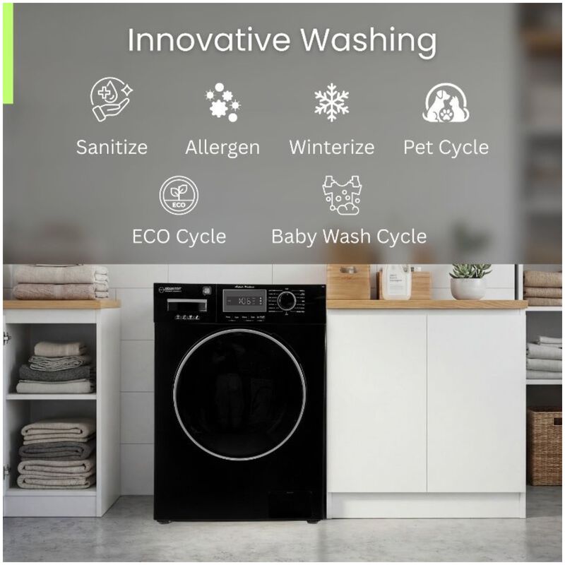 Equator Compact 24 in. 1.57 cu. ft. Stackable Front Load Washer with Pet & Sanitize Cycle - Black, , hires