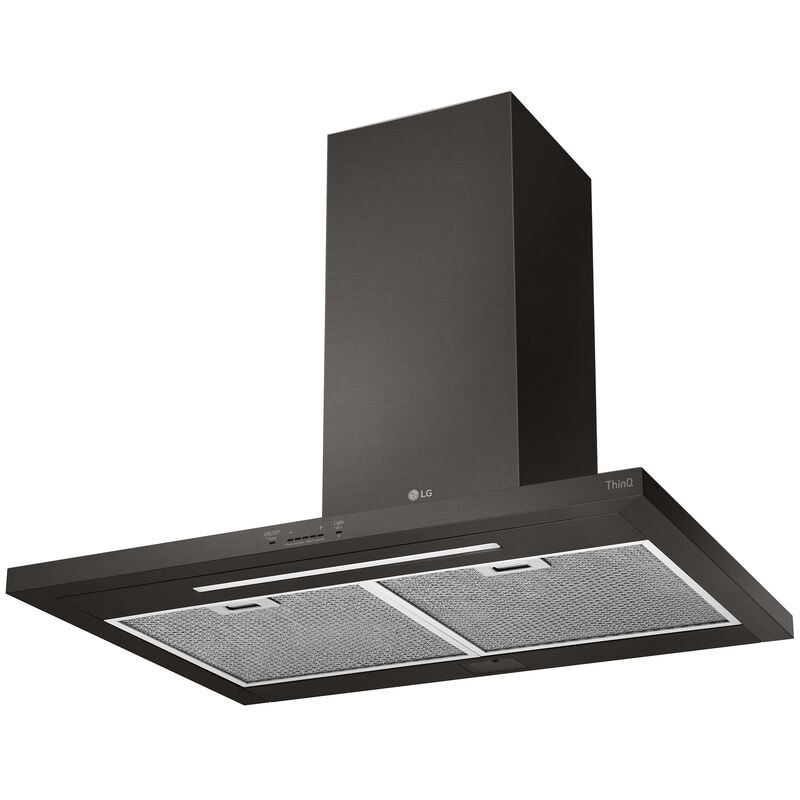 LG 30 in. Ducted Chimney Style Range Hood with 600 CFM, 5 Fan Speeds & 1 LED Light - Black Stainless, Black Stainless, hires