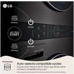 LG 27 in. WashTower with 4.5 cu. ft. Washer with 6 Wash Programs & 7.4 cu. ft. Gas Dryer with 6 Dryer Programs, Sensor Dry & Wrinkle Care - Black Steel, Black Steel, hires