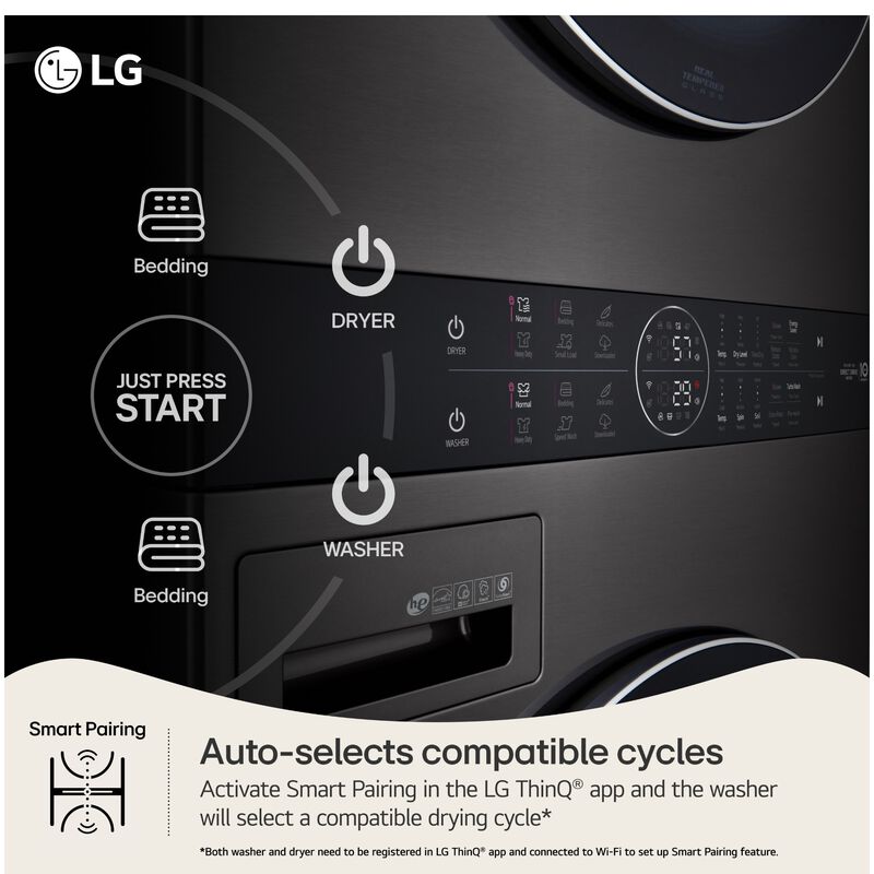 LG 27 in. WashTower with 4.5 cu. ft. Washer with 6 Wash Programs & 7.4 cu. ft. Gas Dryer with 6 Dryer Programs, Sensor Dry & Wrinkle Care - Black Steel, Black Steel, hires