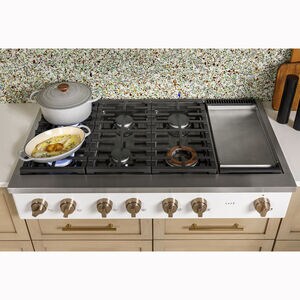 Cafe 48 in. 6-Burner Natural Gas Rangetop with Griddle, Simmer Burner & Power Burner - Matte White, Matte White, hires