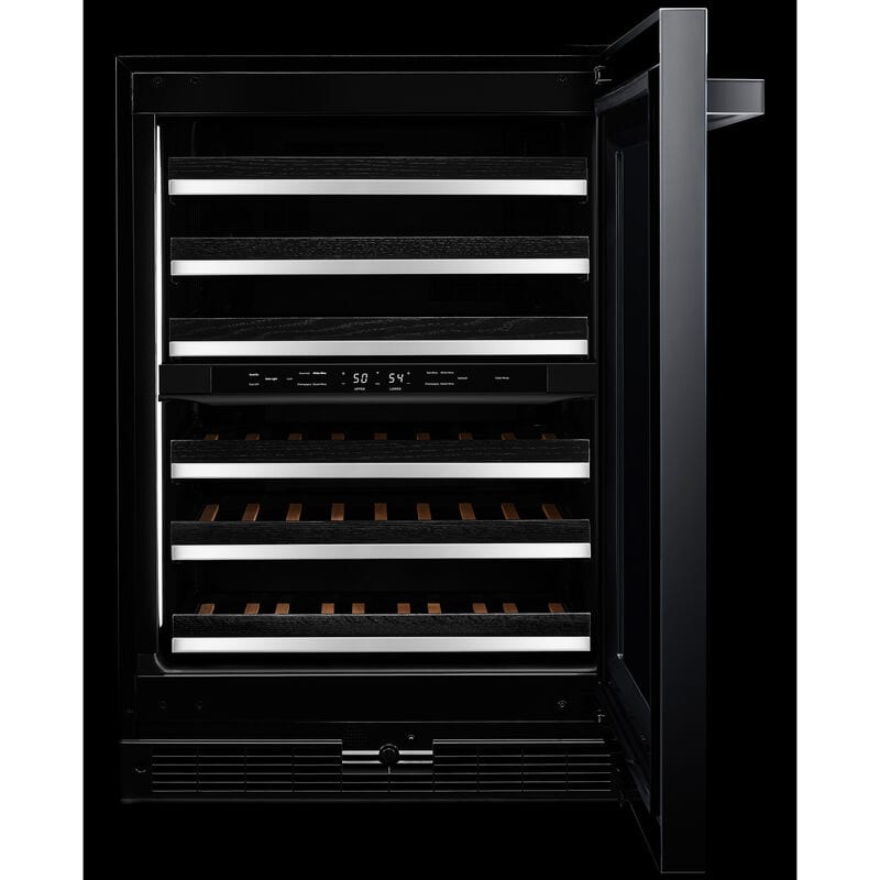JennAir Noir 24 in. Undercounter Wine Cooler with Wood Racks, Dual Temperature Zones & 45 Bottle Capacity - Black, , hires