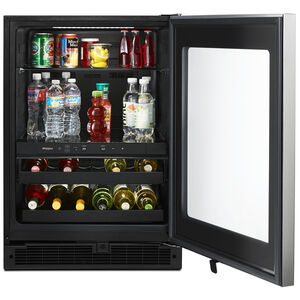 Whirlpool 24 in. 5.2 cu. ft. Beverage Center with 14 Bottle Wine Storage, Dual Zone & Digital Control - Stainless Steel, , hires