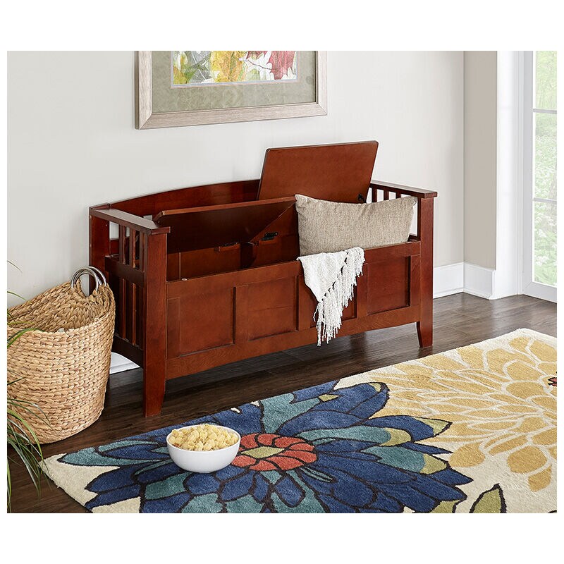 Ivey 50" Split Seat Storage Bench - Walnut, , hires