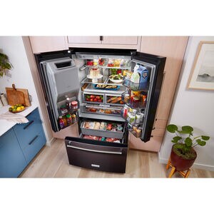 KitchenAid 36 in. 27 cu. ft. French Door Refrigerator with Ice & Water Dispenser - Black Stainless, Black Stainless, hires