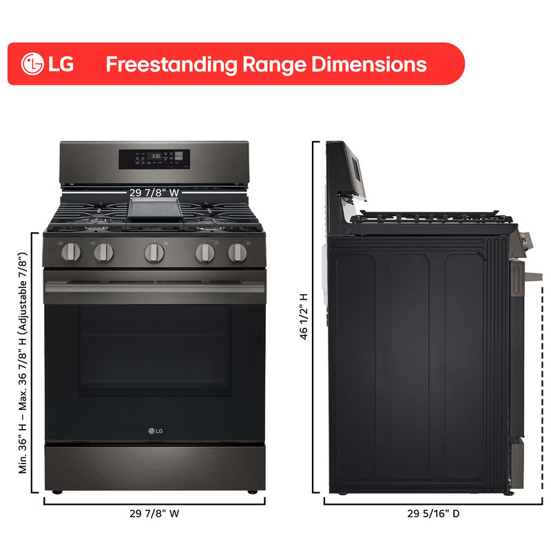 LG 30 in. 6.3 cu. ft. Smart Air-Fry True European Convection Gas Range with 5 Sealed Burners & Griddle - Black Stainless Steel, , hires