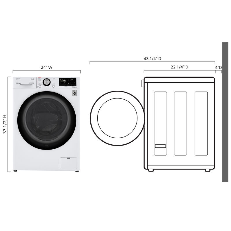 LG 24" Electric All-in-One Front Loading Combo with 2.4 Cu. Ft. Washer with 14 Wash Programs & 2.4 Cu. Ft. Dryer with 1 Dryer Program, Sensor Dry & Wrinkle Care - White, White, hires
