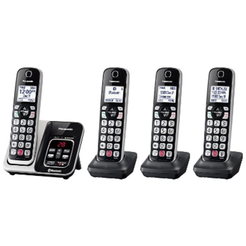 Panasonic 4 Handset Cordless Phone - Black with Silver Trim, , hires