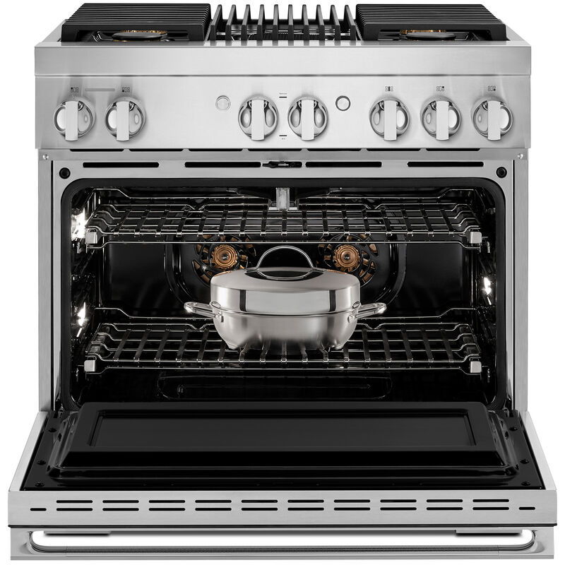 JennAir Noir Series 36 in. 5.1 cu. ft. Smart True European Convection Dual Fuel Range with 4 Sealed Burners & Grill - Stainless Steel, , hires
