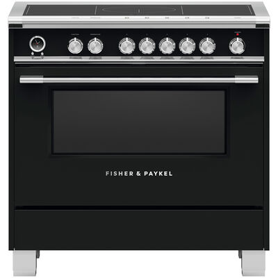 Fisher & Paykel Series 9 Classic 36" Induction Range with 5 Smoothtop Burners, 4.9 Cu. Ft. Single Oven - Black | OR36SCI6B1