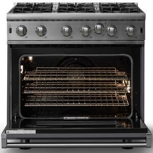Viking 5 Series 36 in. 5.1 cu. ft. Standard Convection Gas Range with Open Burners - Cast Black, , hires