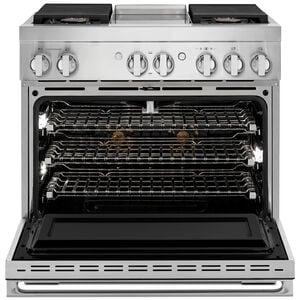 JennAir Noir Series 36 in. 5.1 cu. ft. Smart True European Convection Dual Fuel Range with 4 Sealed Burners & Griddle - Stainless Steel, , hires