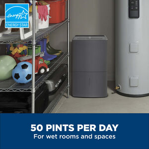 GE 50 Pint Energy Star Portable Dehumidifier with 3 Fan Speeds & Built-In Pump - Gray, , hires