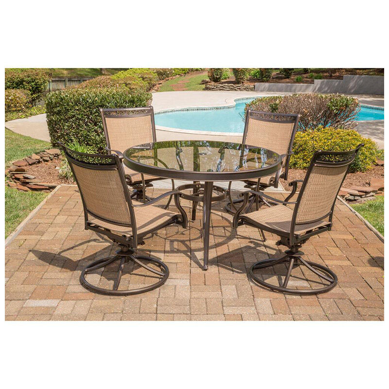 Hanover Fontana 5-Piece 48" Glass Top Dining Set with Swivel Rockers, , hires