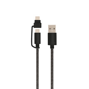 Helix Dual USB-A to USB-C or Micro USB 5ft Cable - Black, Black, hires