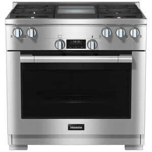 Miele 36 in. 5.8 cu. ft. Convection Oven Freestanding LP Gas Range with 4 Sealed Burners & Griddle - Clean Touch Steel, , hires