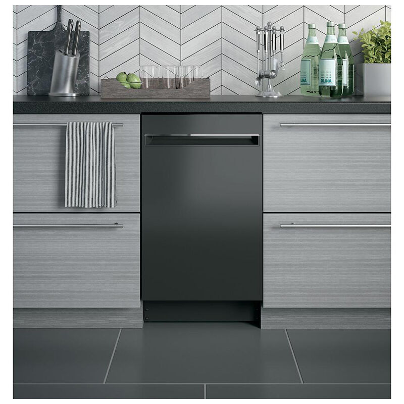 GE Profile 18 in. Built-In Dishwasher with Top Control, 47 dBA Sound Level, 8 Place Settings, 3 Wash Cycles & Sanitize Cycle - Black, Black, hires