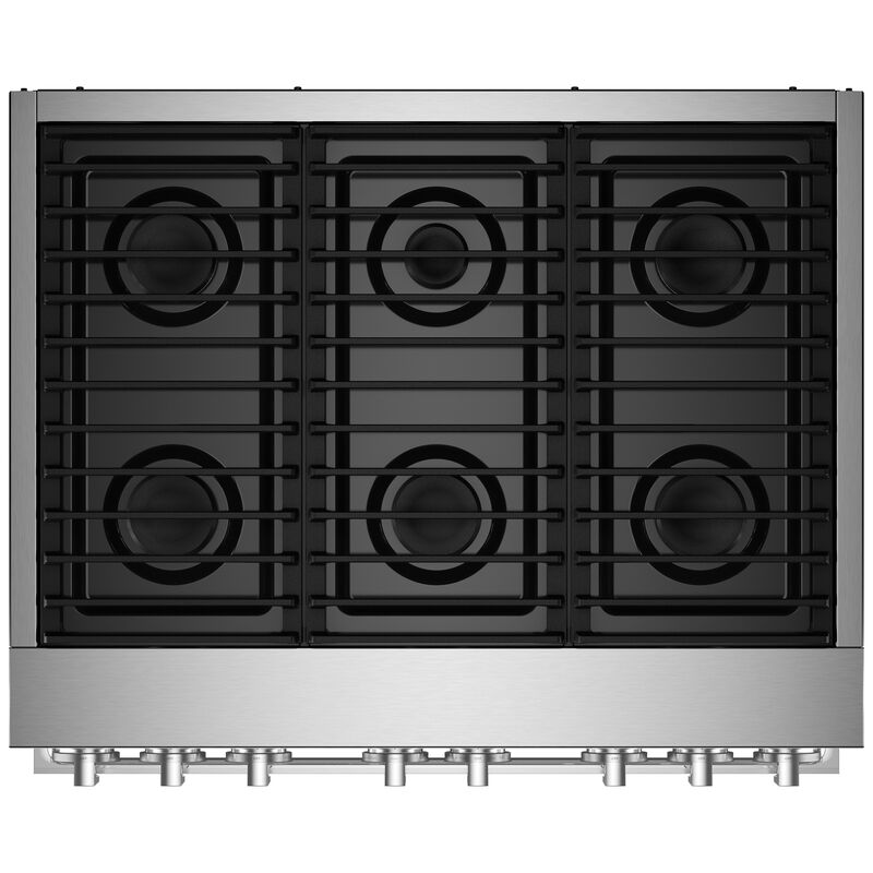 JennAir Noir 36" Freestanding Dual Fuel Range with 6 Sealed Burners & 5.1 Cu. Ft. Single Oven - Stainless Steel, , hires