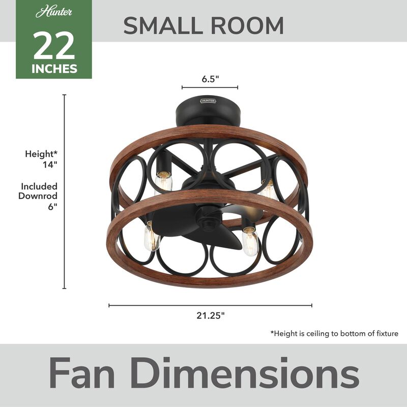 Hunter Haven Fandelier 22 in. Ceiling Fan with Light Kit and Handheld Remote - Matte Black/Walnut, , hires