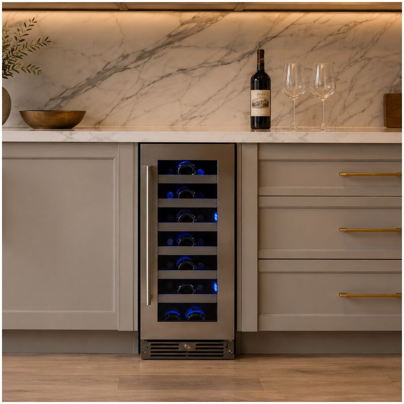 XO 15 in. Undercounter Wine Cooler with Metal Racks, Single Temperature Zone & 34 Bottle Capacity - Stainless Steel, , hires