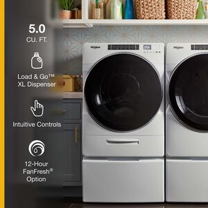 Whirlpool 27 in. 5.0 cu. ft. Stackable Front Load Washer with Sanitize Cycle, Steam Wash & Load-&-Go XL Dispenser - White, , hires
