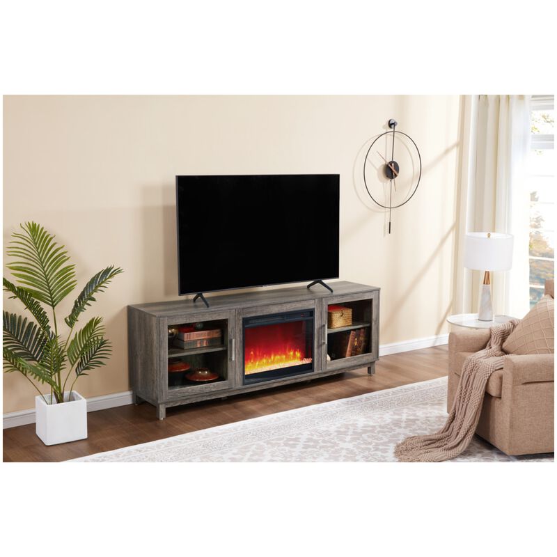 Lilola Summit 70"W Gray Walnut Finish TV Stand Console with Fireplace and Heater, , hires