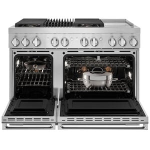 JennAir Noir Series 48 in. 6.3 cu. ft. Smart True European Convection Double Oven Dual Fuel Range with 4 Sealed Burners, Grill & Griddle - Stainless Steel, , hires