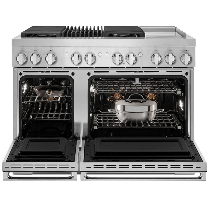 JennAir Noir Series 48 in. 6.3 cu. ft. Smart True European Convection Double Oven Dual Fuel Range with 4 Sealed Burners, Grill & Griddle - Stainless Steel, , hires