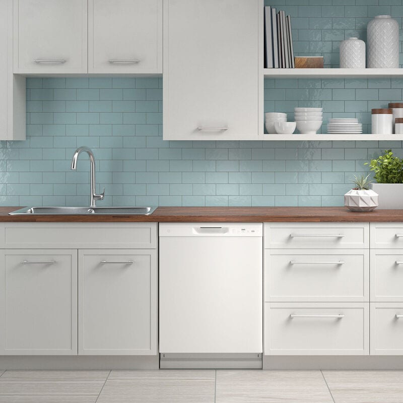 GE 24 in. Front Control Flush-Mount Dishwasher with 59 dBa Sound Level, Dry Boost & Pocket Handle - White, White, hires