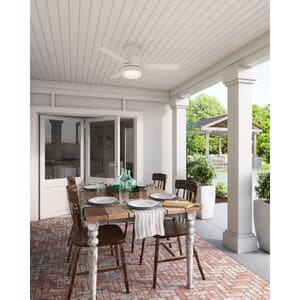 Hunter Casablanca 44 in. Gilmour Low Profile Damp Rated Ceiling Fan with LED Light Kit and Handheld Remote - Matte White, Matte White, hires