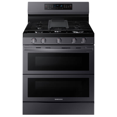 Samsung 30 in. 6.0 cu. ft. Smart Air Fry Convection Double Oven Freestanding Gas Range with 5 Sealed Burners & Griddle - Black Stainless | NX60A6751SG