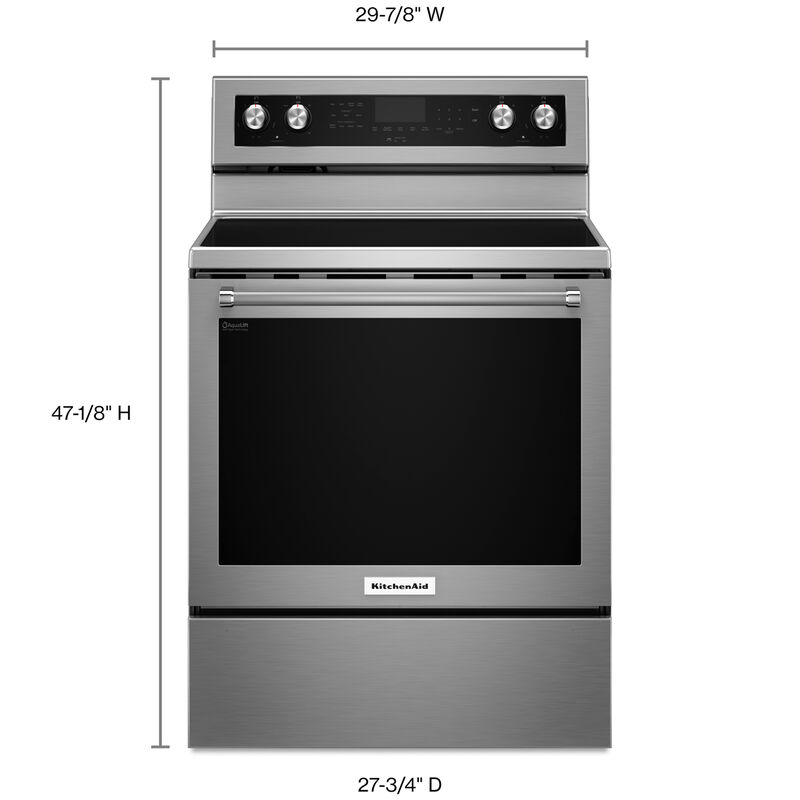KitchenAid 30 in. 6.4 cu. ft. Convection Oven Freestanding Electric Range with 4 Smoothtop Burners - Stainless Steel, Stainless Steel, hires