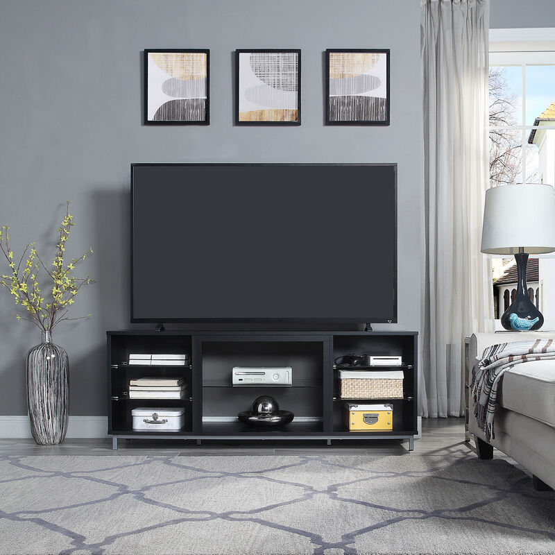 Manhattan Comfort Brighton 60" TV Stand with Glass Shelves & Media Wire Management - Onyx, , hires