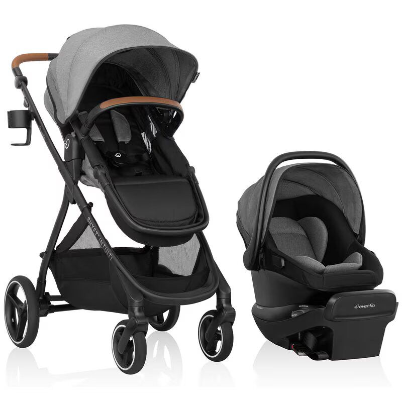 Evenflo Shyft Intuiti Travel System with Revolve180 LiteMax NXT Rotational Infant Car Seat - Fossil Gray, , hires