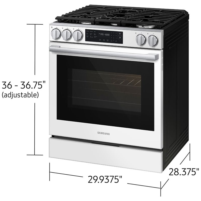 Samsung Bespoke 30 in. 6.0 cu. ft. Smart Air-Fry True European Convection Slide-In Gas Range with 5 Sealed Burners & Griddle - White Glass, White Glass, hires