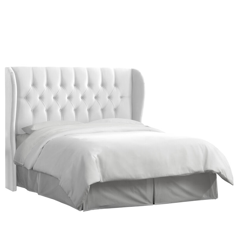 Skyline Furniture Tufted Wingback Velvet Fabric King Size Upholstered Headboard - White, White, hires
