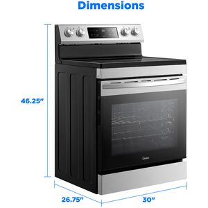 Midea 30 in. 6.3 cu. ft. Electric Range with Radiant Burners - Stainless Steel, , hires