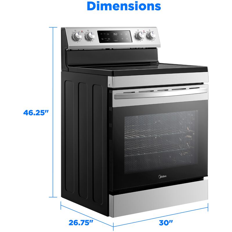 Midea 30 in. 6.3 cu. ft. Electric Range with Radiant Burners - Stainless Steel, , hires