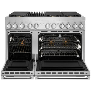 JennAir Noir Series 48 in. 6.3 cu. ft. Smart True European Convection Double Oven Dual Fuel Range with 6 Sealed Burners & Grill - Stainless Steel, , hires