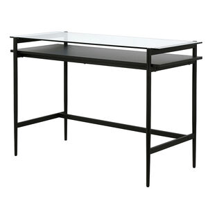 Hudson & Canal Computer Desk/Workcenter OF0645 - Black Metal and Glass, , hires